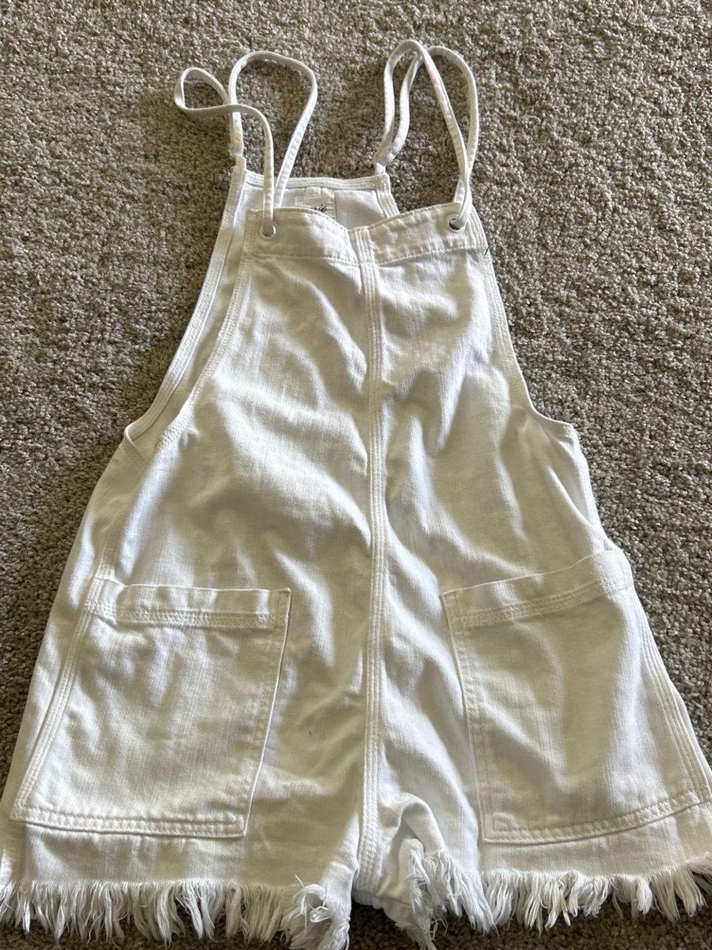 aerie White Denim Overall Shorts with Frayed Hem